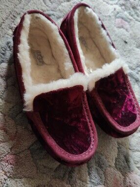 UGG Women's Burgundy Velvet Shearling Moccasin Slippers